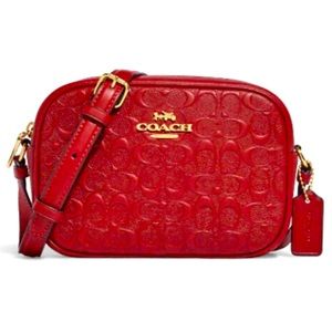 Brand New COACH Mini Jamie Camera Bag Gold logo Red Embossed Leather Crossbody